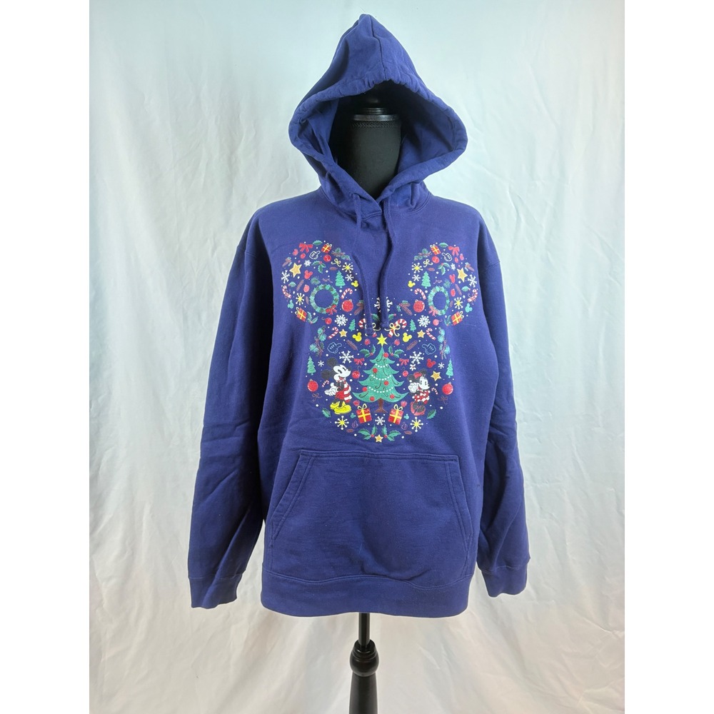 Disney Mickey Minnie Mouse Christmas Holiday Hoodie Pullover Navy Blue‎ XL